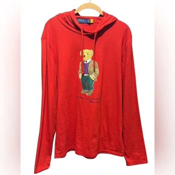 POLO RALPH LAUREN Polo Bear Hooded Tee M Holiday Red $95 Retail NWOT - Picture 2 of 11